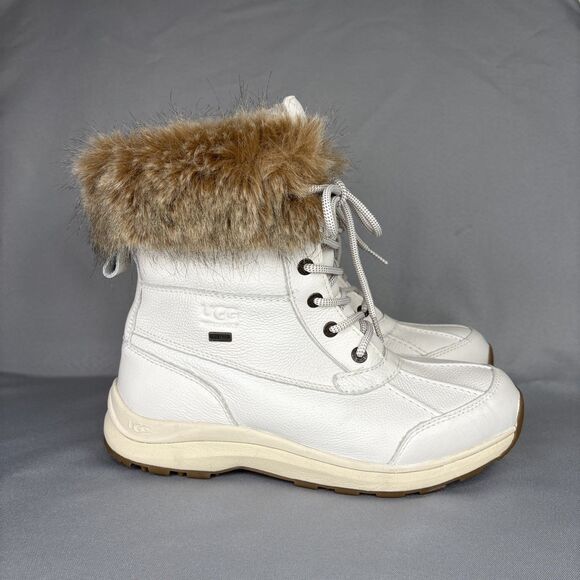 New Womens UGG Snow Boot Adirondack III White Leather Laced Up Fur Cuff $250 10 - Picture 6 of 16
